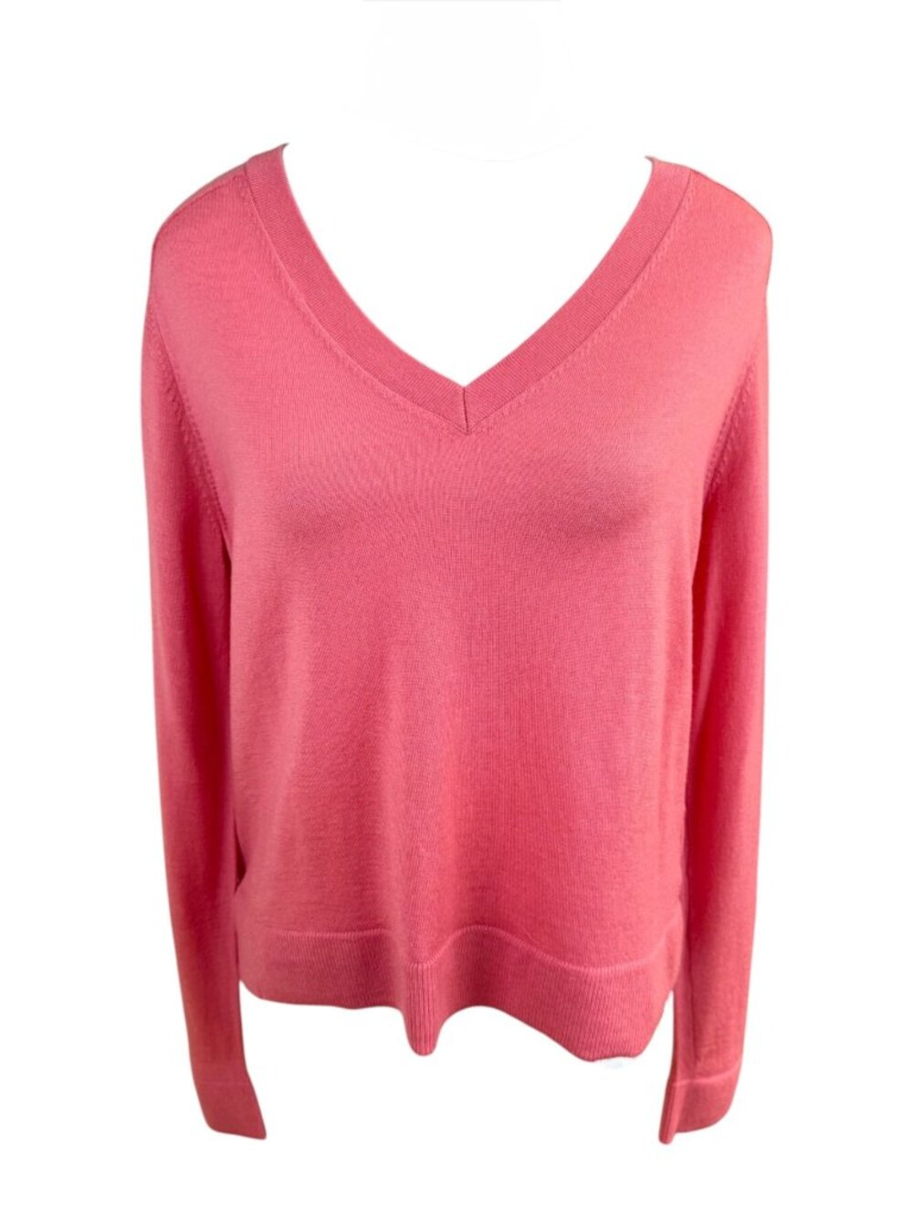 Club Monaco Sweater Wool Lightweight V-Neck Coral Pink (M)